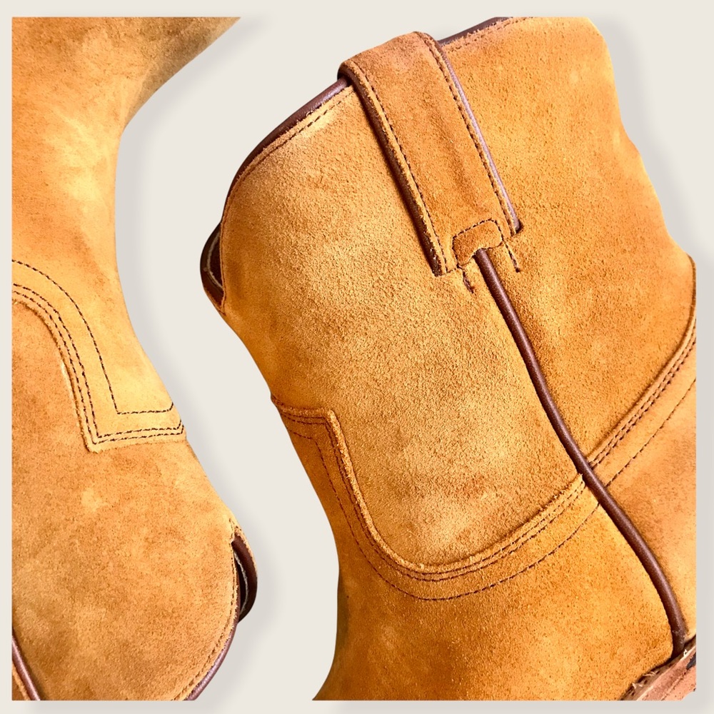 Frye Billy Short Camel Suede Leather South Western Pull On Cowboy Ankle Boots - Picture 13 of 16